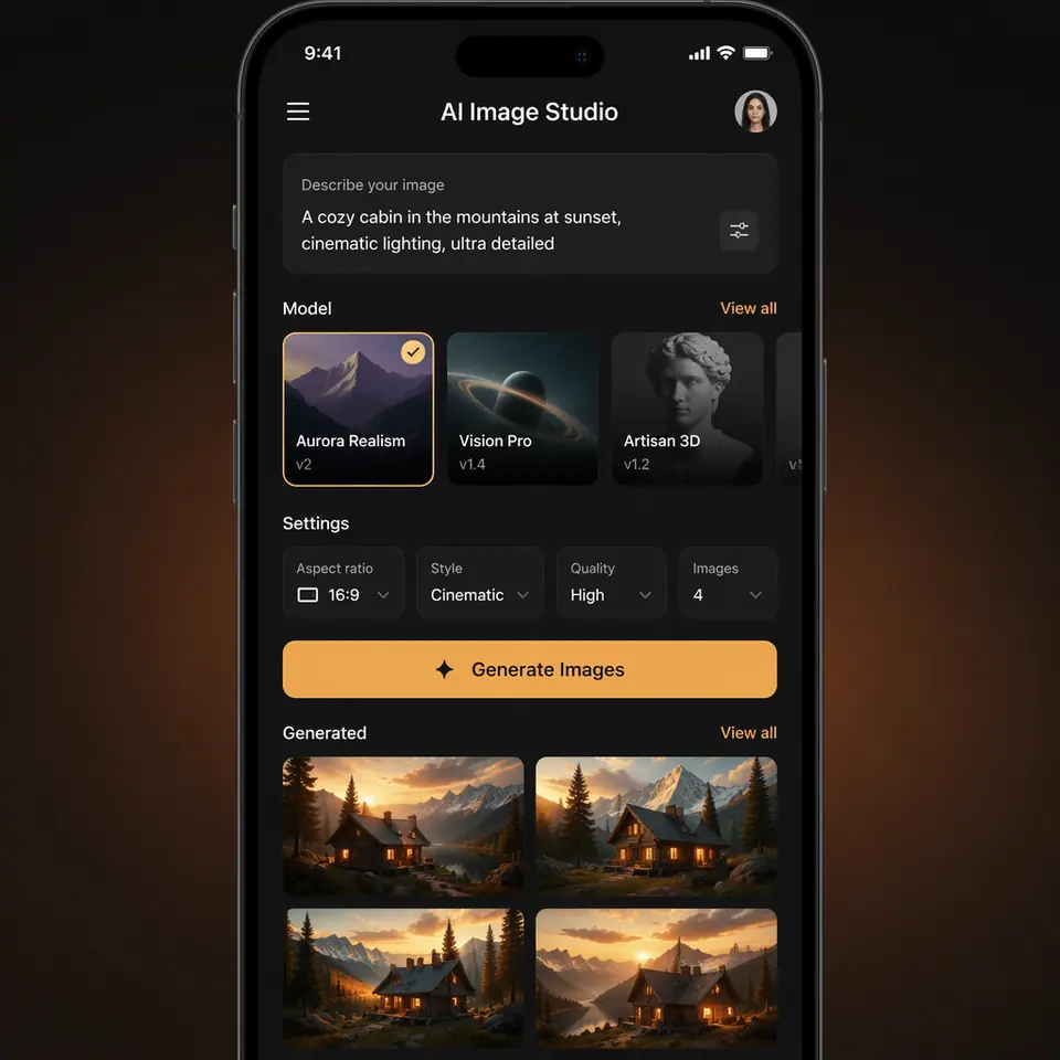 GPT Image 2 generated mobile AI image studio UI mockup