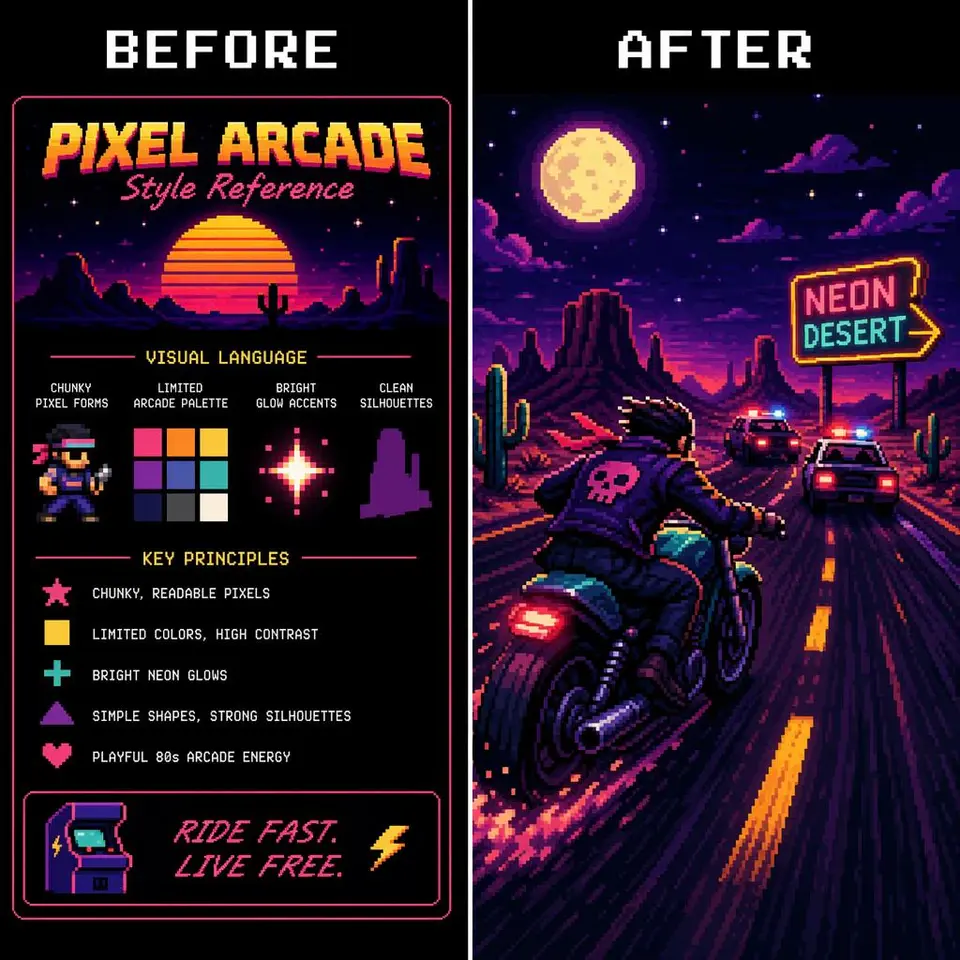 GPT Image 2 pixel style transfer motorcycle example